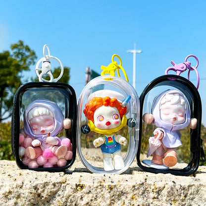 Transparent Jewelry Organizer Box – Plastic Storage Pouch with Keychain, Dustproof Case, Cute Doll Bag for Accessories