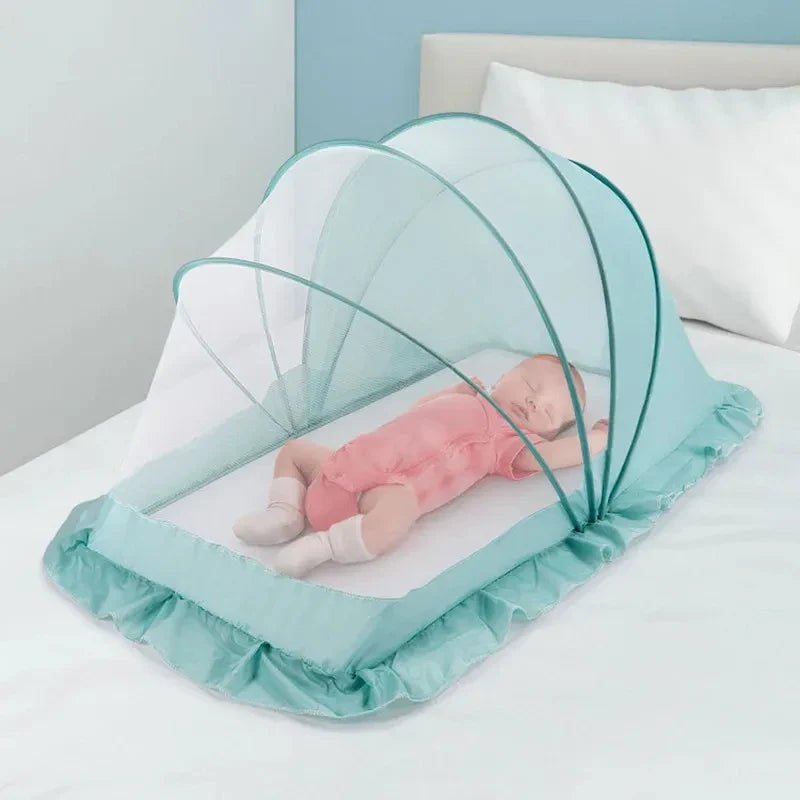 Portable Baby Mosquito Net Bed - Foldable Infant Crib with Cotton Pillow & Travel Bedding