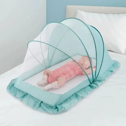 Portable Baby Mosquito Net Bed - Foldable Infant Crib with Cotton Pillow & Travel Bedding