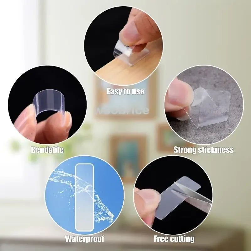 Nano Double Sided Adhesive Tape - Reusable Waterproof Transparent Wall Mount Sticker with Strong Grip
