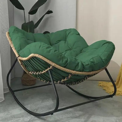 Realife Woven Rattan Rocking Chair - Comfortable Lazy Lounge Chair with Soft Cushion for Balcony & Home Relaxation