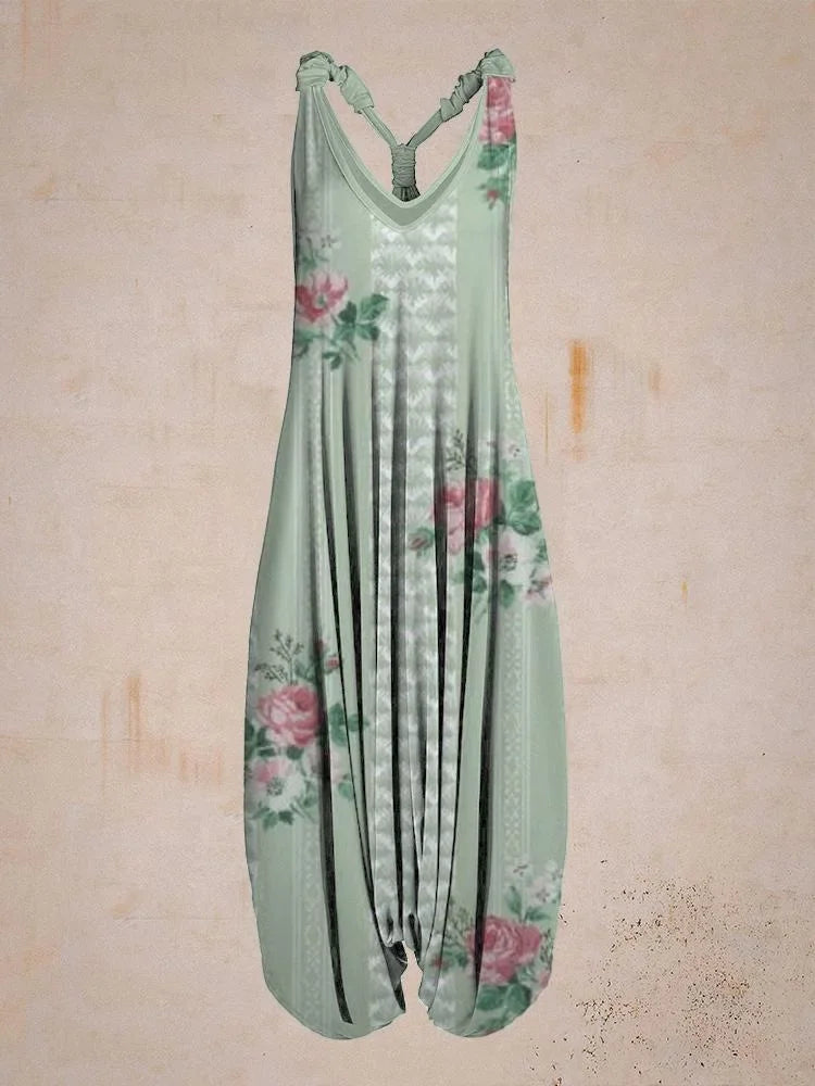 Bohemian Wide Leg Jumpsuit - Vintage Mandala Paisley Print Loose Fit Backless Women Harem Romper