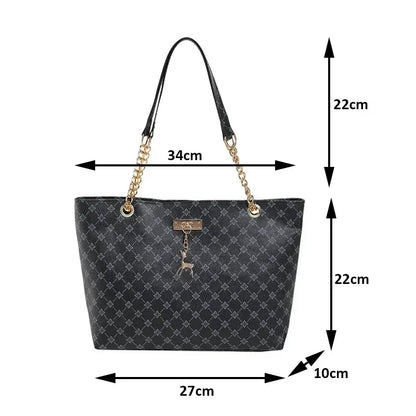 Women’s Large Capacity PU Leather Handbag — Fashion Tote Bag with Textured Design and Hanging Accessories