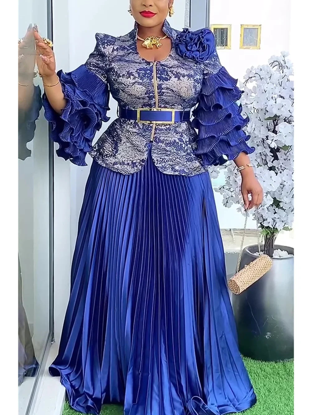 African Women’s 2-Piece Outfit Set - Dashiki Ankara Top and Skirt Plus Size Wedding & Party Dress Set