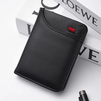 Ultra Thin Mini Leather Wallet - Soft PU Credit Card Holder Vertical Short Wallet for Men