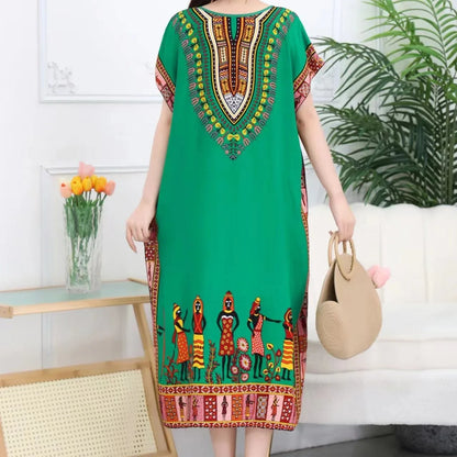 Women’s Bohemian Floral Tunic Dress - Retro Ethnic Print Batwing Sleeve Loose Summer Maternity Streetwear