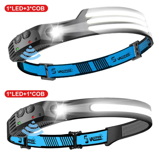 LED Sensor Headlamp – Built-in Battery 270° Wide Beam USB Rechargeable Head Flashlight, Ultra Bright Outdoor Headlight for Camping, Fishing & Work Use