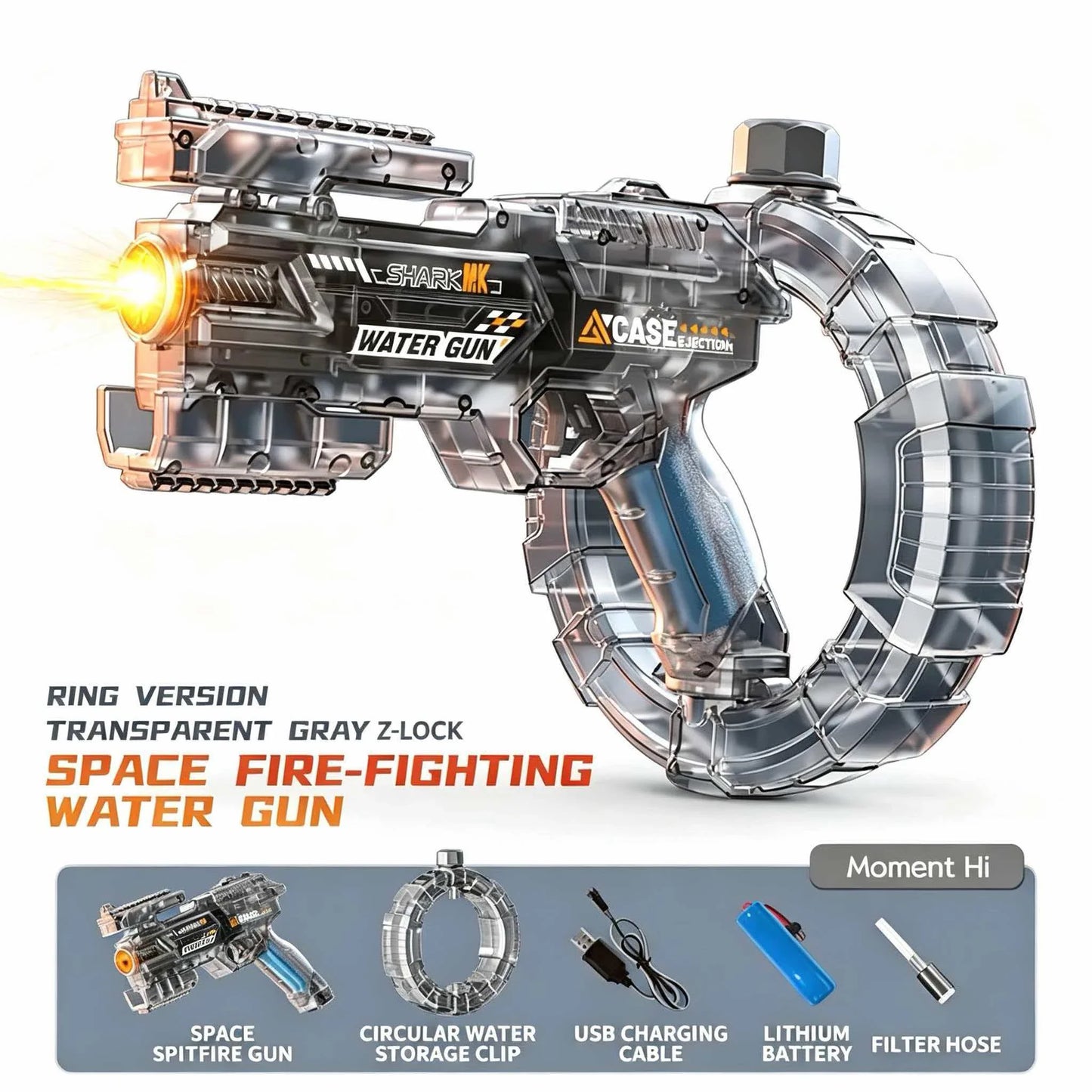 Electric Water Gun Toy - Automatic Sensor Light Recoil Simulation Outdoor Beach Toy for Kids