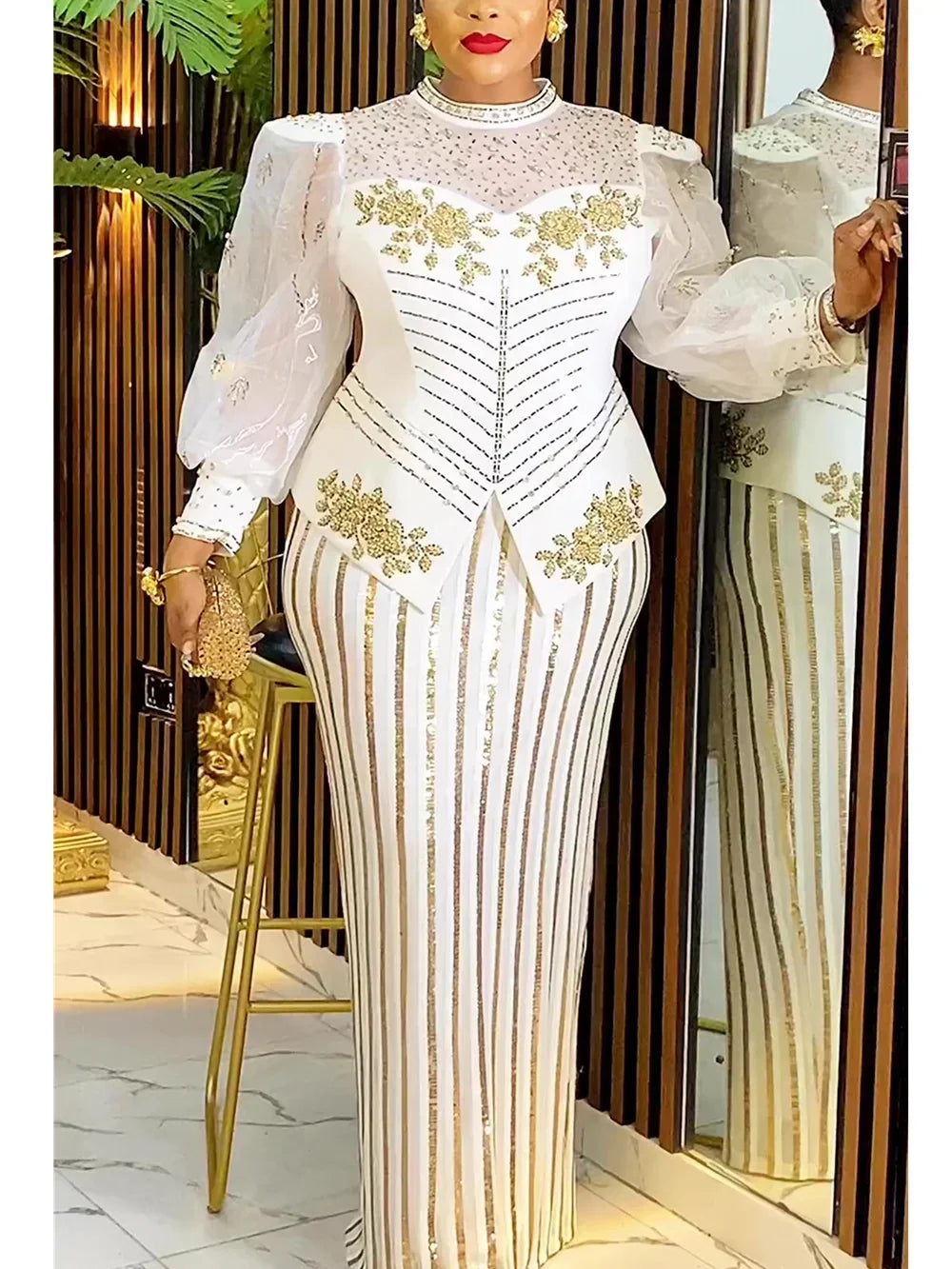 2025 African Sequin Dress for Women - Plus Size Dashiki Ankara Long Evening Party Dress & Elegant Robe Outfit