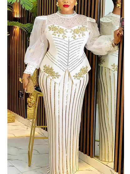 2025 African Sequin Dress for Women - Plus Size Dashiki Ankara Long Evening Party Dress & Elegant Robe Outfit