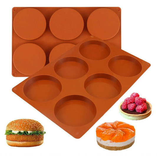 6-Hole Round Silicone Baking Mold – Cake, Jelly, Pudding, Soap & Ice Making Tool for Pastry, Bread & Dessert Decoration