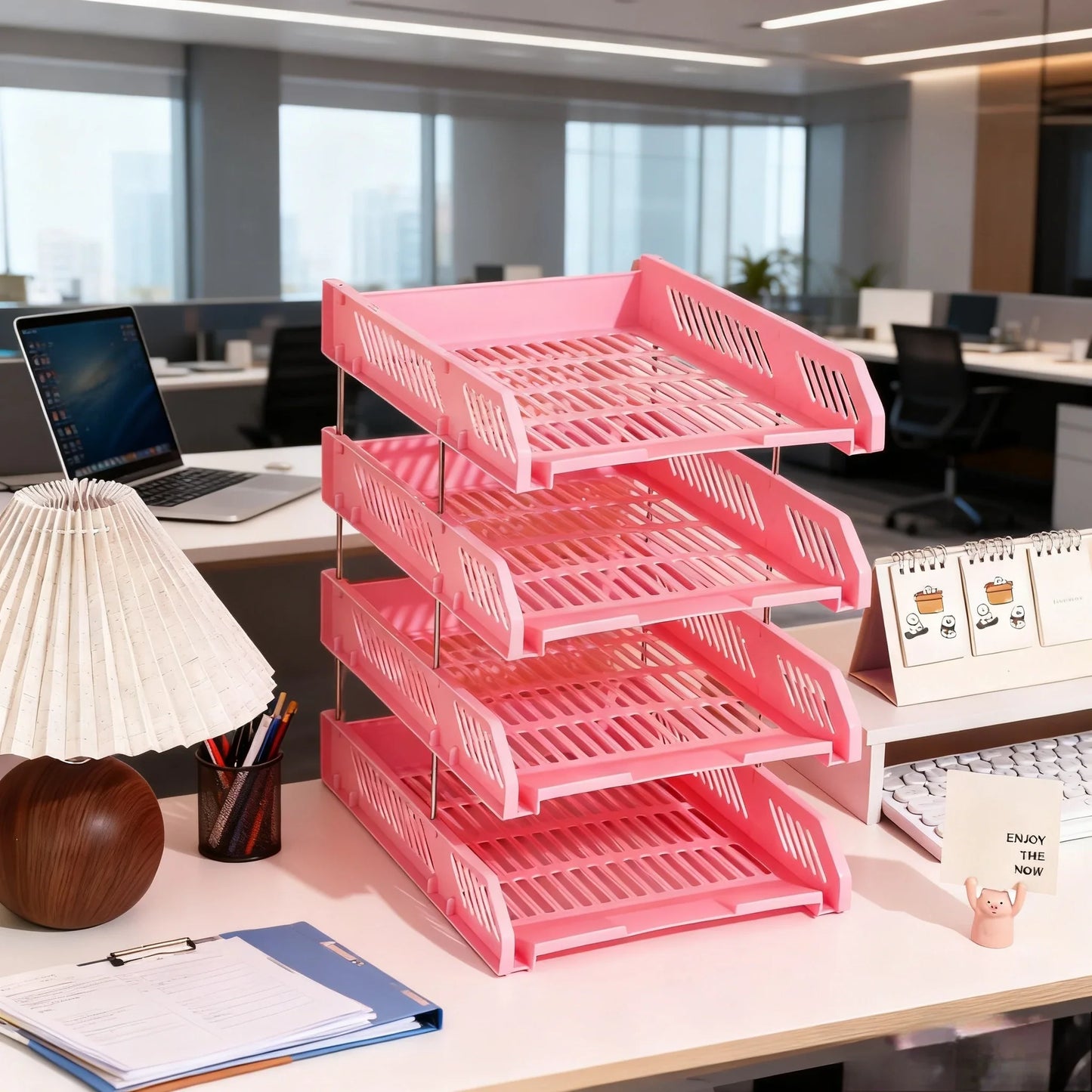 4-Tier File Tray Organizer - Detachable Multi-Layer Document Rack with Hollow Compartments