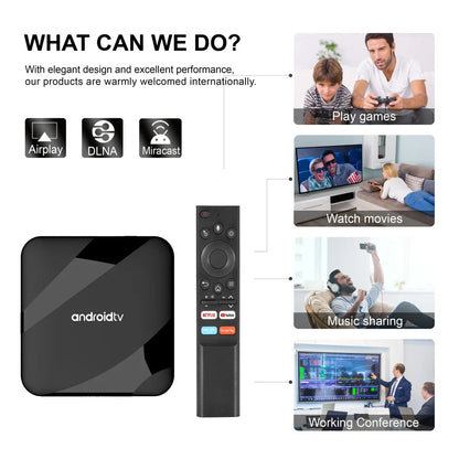 Android 14 TV Box 8K 4K Set Top — Bluetooth 5.2, 4GB RAM, 64GB Storage, S905W2 Quad Core, Dual WiFi, Voice Remote Media Player