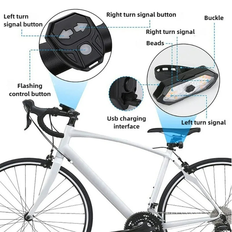 Wireless Bike Turn Signal Rear Light – USB Rechargeable LED Bicycle Tail Lamp with Remote Control Safety Warning Light
