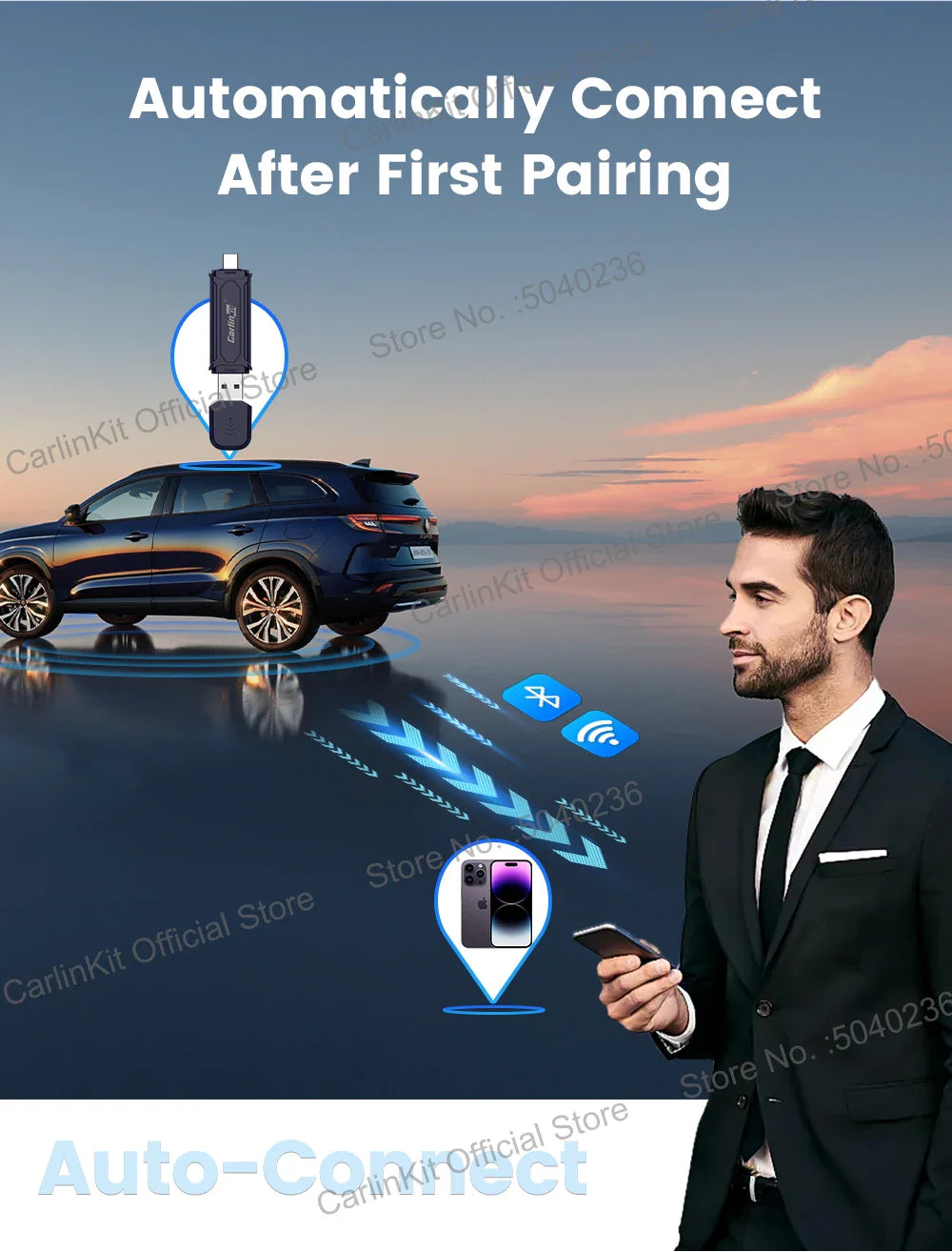 CarlinKit 5.0 Mini 5 Pro — Wireless CarPlay & Android Auto USB Dongle with WiFi & Bluetooth