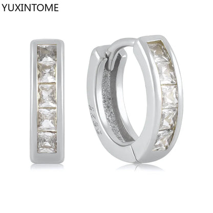 925 Sterling Silver White Zircon Hoop Earrings for Women – Fashion Geometric Crystal Silver Earrings Fine Jewelry Elegant Daily Wear Jewelry