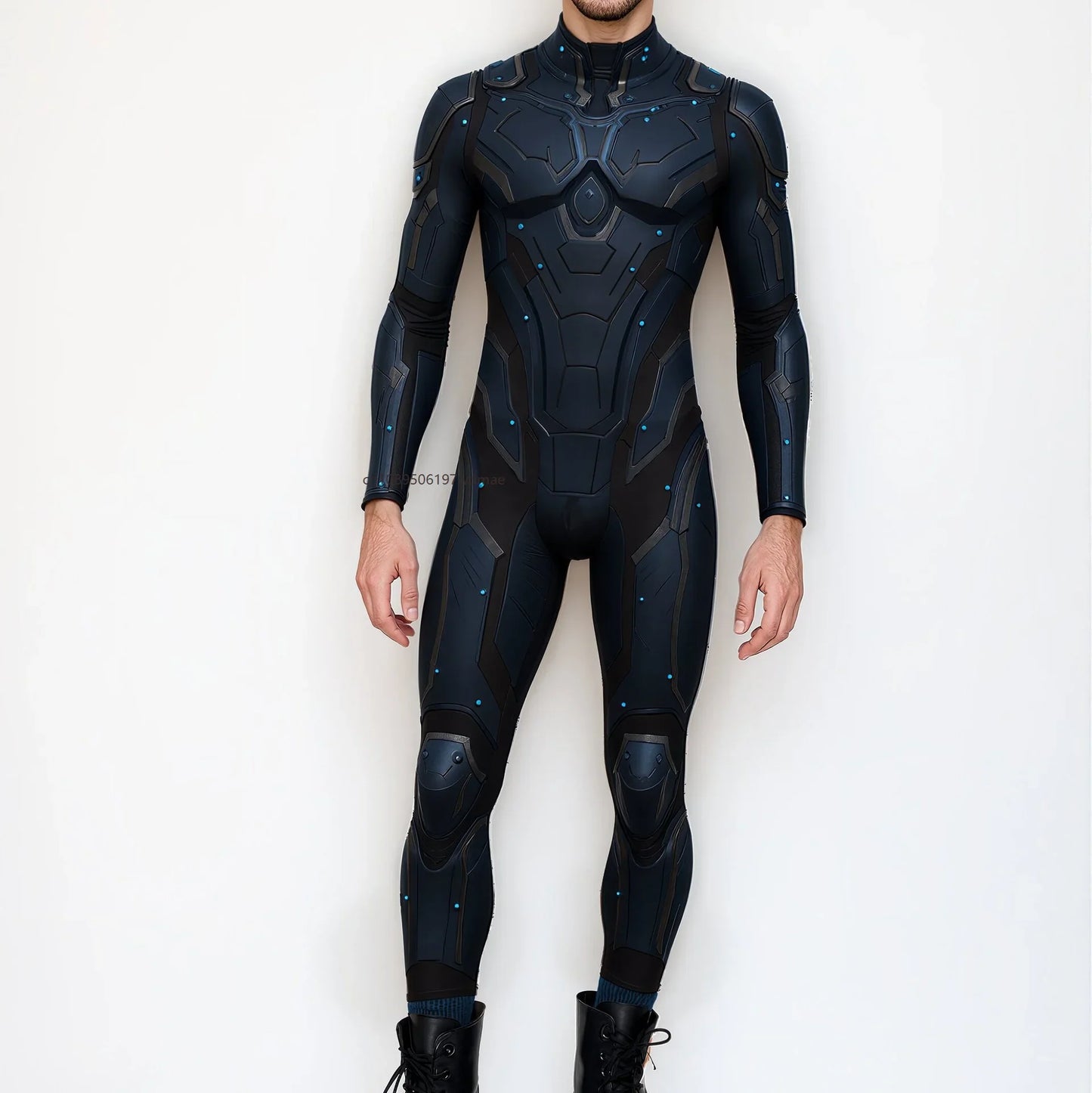 Men's Cyberpunk Muscle Bodysuit - Sci-Fi Printed Cosplay Zentai Costume for Carnival, Stage & Performance Events
