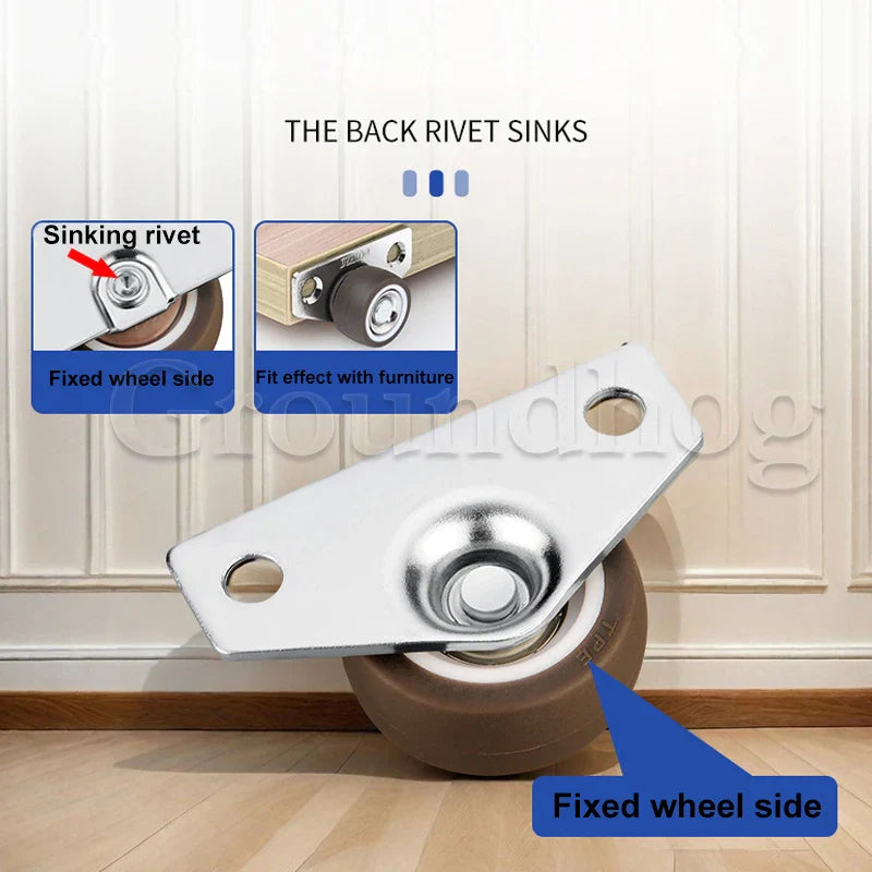 4Pcs Silent Rubber Casters | Low Profile Drawer Wheels for Furniture, Kitchen Cabinets, and Tables - Side Installation Replacement