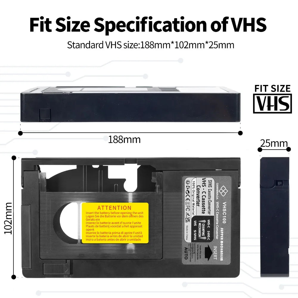 Classic VHS-C Tape Adapter - Vintage VHS Cassette Converter Box for VHS to VHS-C Video Tape Conversion