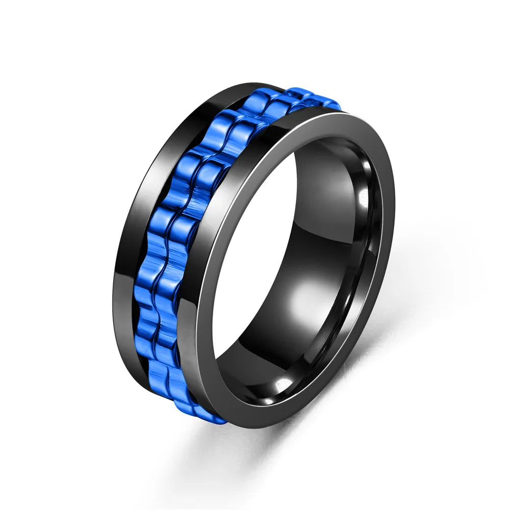 Stainless Steel Fidget Ring - Rotating Gear Chain Anti-Stress Anxiety Relief Ring for Men Size 6-13