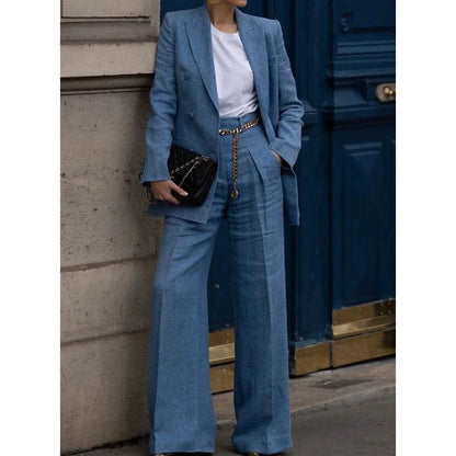 Women's Two Piece Pants Suit Set - Double Breasted Elegant Blazer & Professional Office Business Outfit
