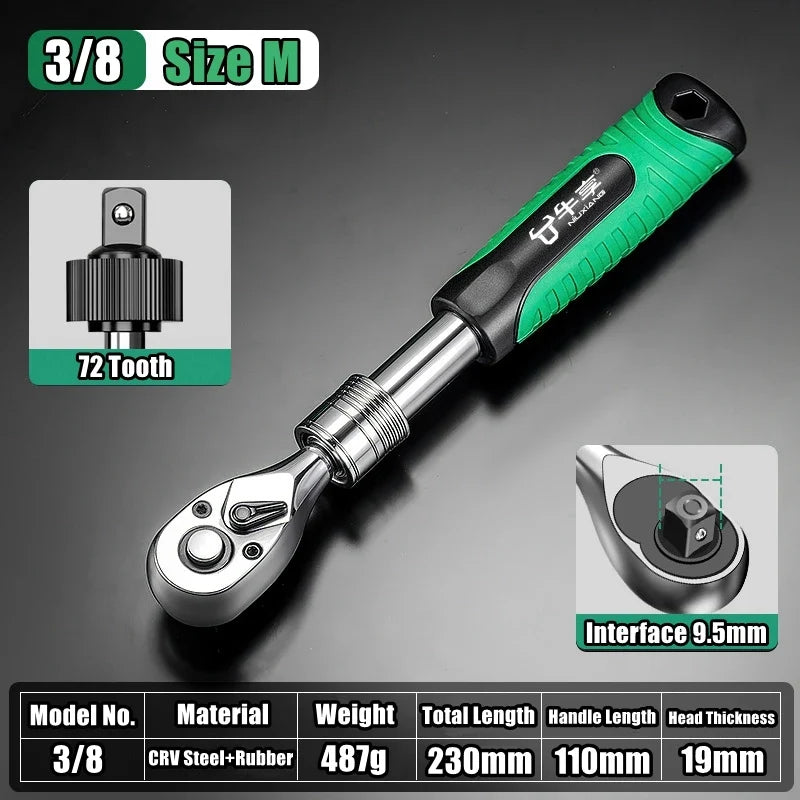 # Telescopic Ratchet Wrench Set - 72-Tooth Quick Release Adjustable Head Tool for Automotive Repair
