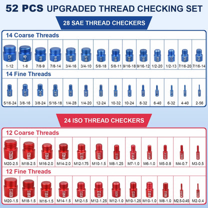52PCS Metric & Imperial Bolt Nut Gauge Tool - Precision Thread Checker for Plumbers, Machinists & Handymen