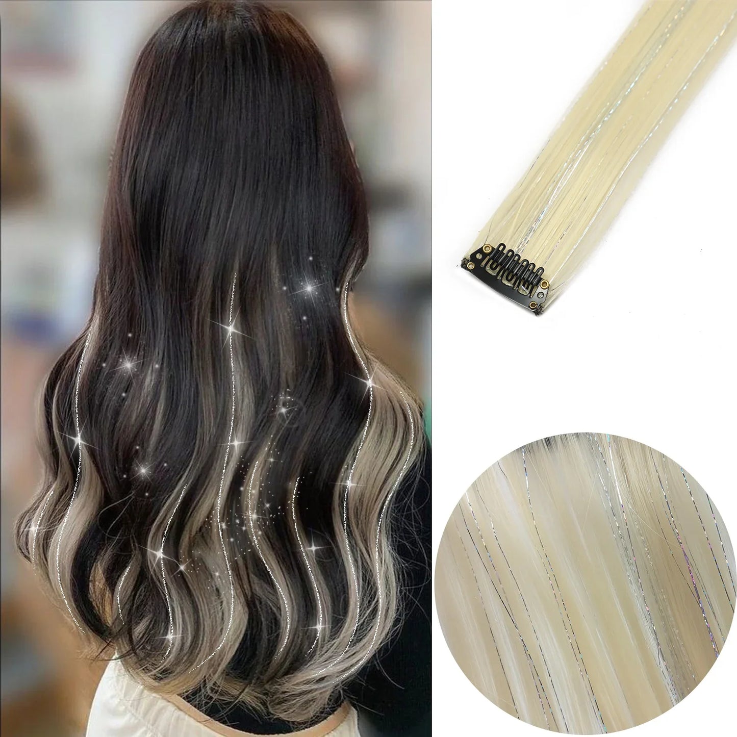 22-Inch Colored Clip-In Hair Extensions – 6pcs Straight Synthetic Party Highlight Hairpieces