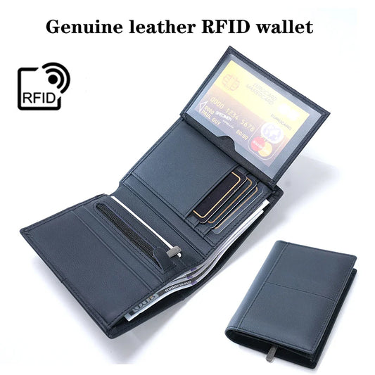 Genuine Leather RFID Anti-Theft Men’s Wallet with Coin Purse – Short Slim Card Holder Wallet for Men & Women Multi-Function Leather Purse