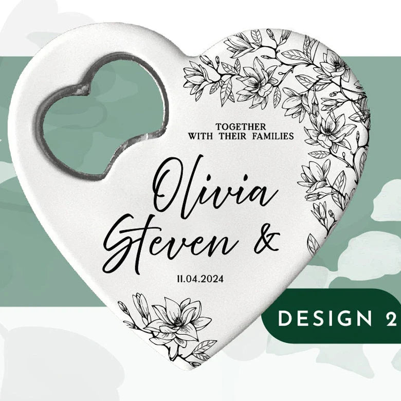 Custom Heart-Shaped Magnet Bottle Opener – 10-30pcs Engraved Bridal Shower & Wedding Party Favors in Bulk