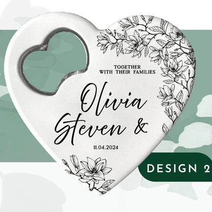 Custom Heart-Shaped Magnet Bottle Opener – 10-30pcs Engraved Bridal Shower & Wedding Party Favors in Bulk