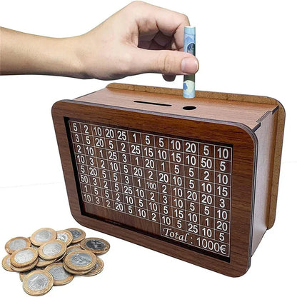 Handmade Natural Wooden Piggy Bank – Decorative Money Box with Savings Counter for Kids & Adults
