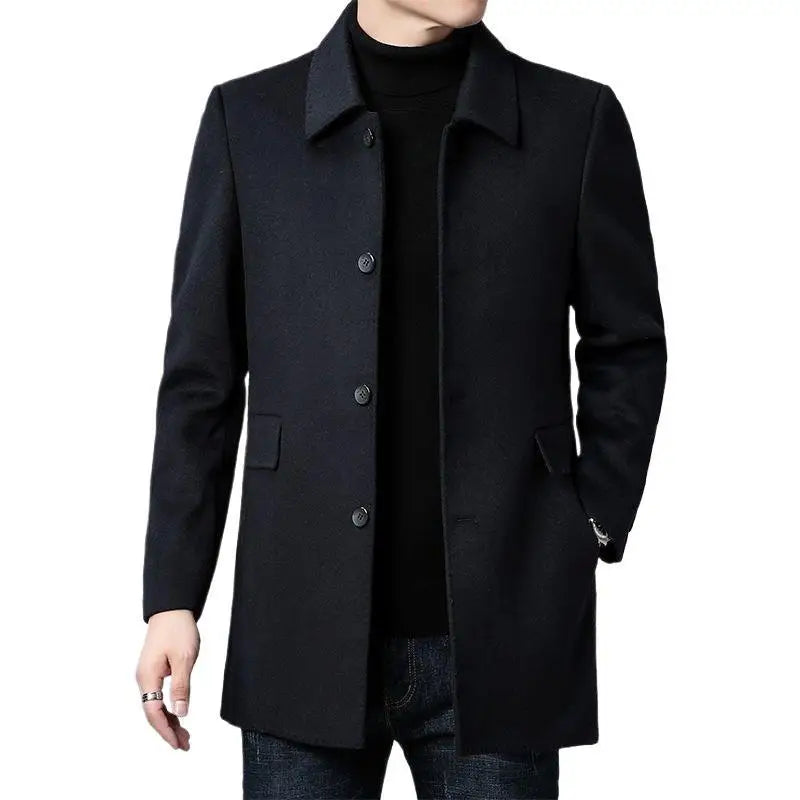 Men's Woolen Windbreaker Coat - Double-Sided Medium-Length Lapel Jacket for Four-Season Wear