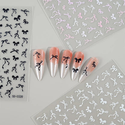 5D Pink & White Bowknot Nail Stickers – Self-Adhesive Kawaii Ribbon Nail Art Decals for DIY Manicure & Nail Decoration