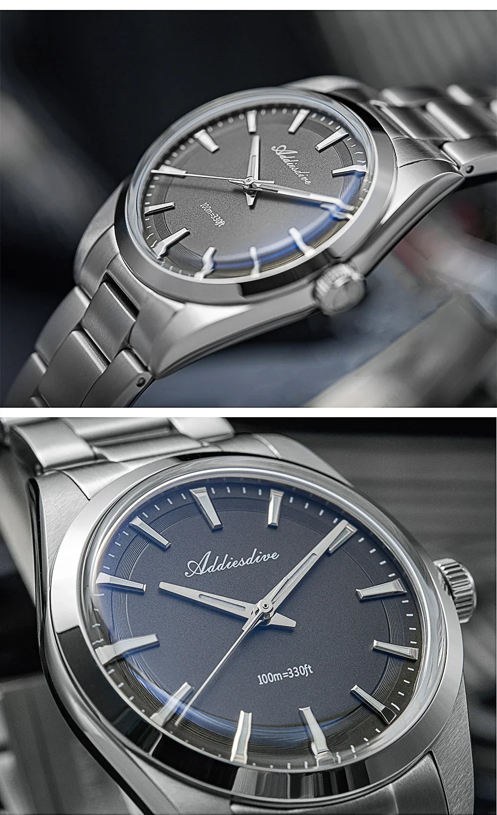ADDIESDIVE 36MM Men's Stainless Steel Quartz Watch — Luxury Bubble Mirror Glass, 100M Waterproof Timepiece AD2066