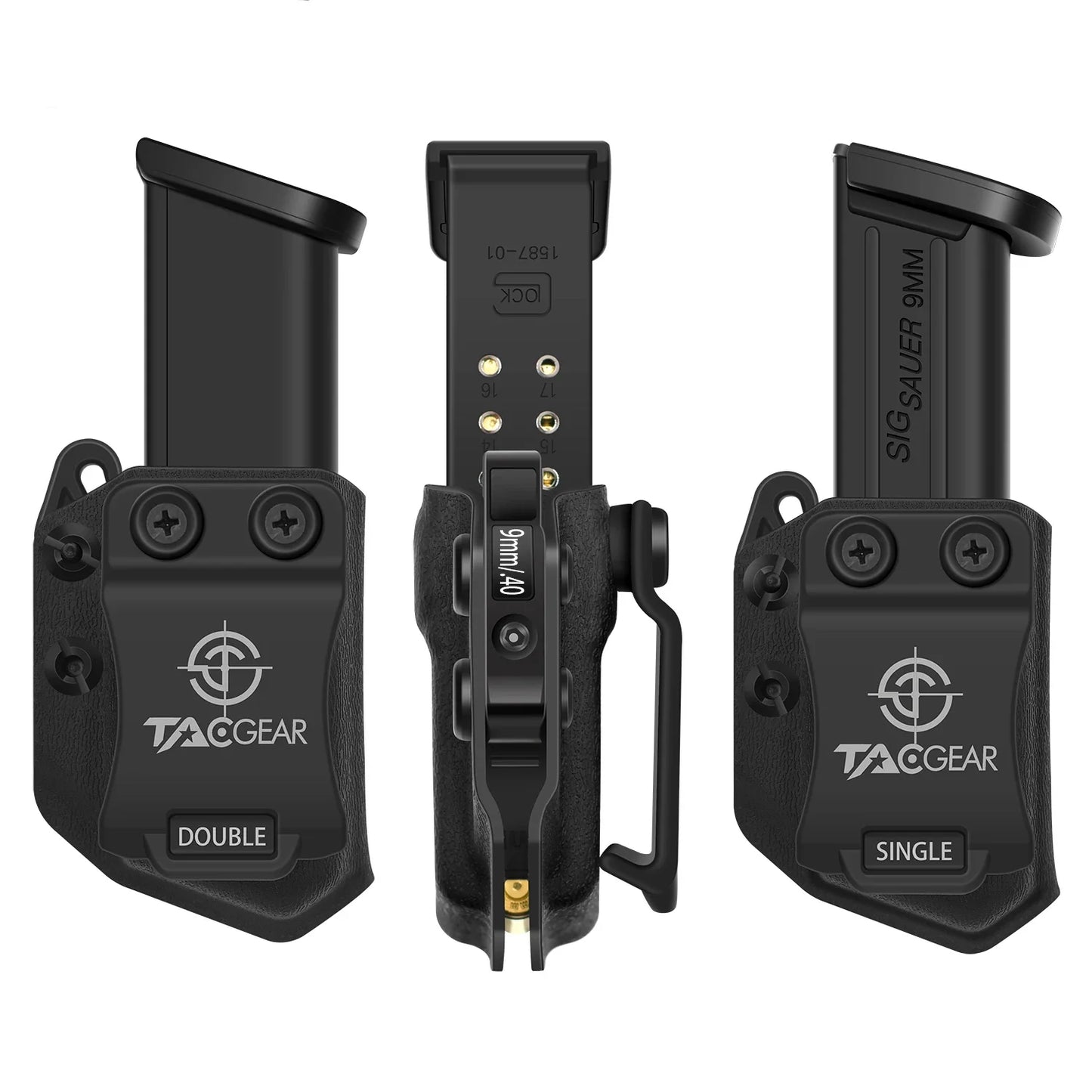 IWB OWB Mag Pouch - Left/Right Hand Single & Double Stack Belt Clip for 9mm, .40 Pistol Magazine Holster