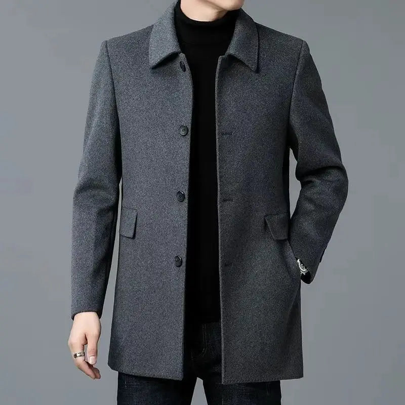 Men's Woolen Windbreaker Coat - Double-Sided Medium-Length Lapel Jacket for Four-Season Wear