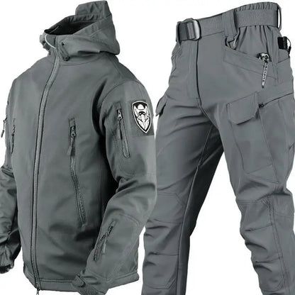 Outdoor Shark Skin Camo Warmth Set – Thickened Plush Coat for Autumn/Winter Racing, No Cuff Logo Pattern