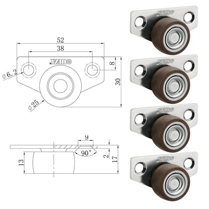 4Pcs Silent Rubber Casters | Low Profile Drawer Wheels for Furniture, Kitchen Cabinets, Tables, Side Installation Replacement