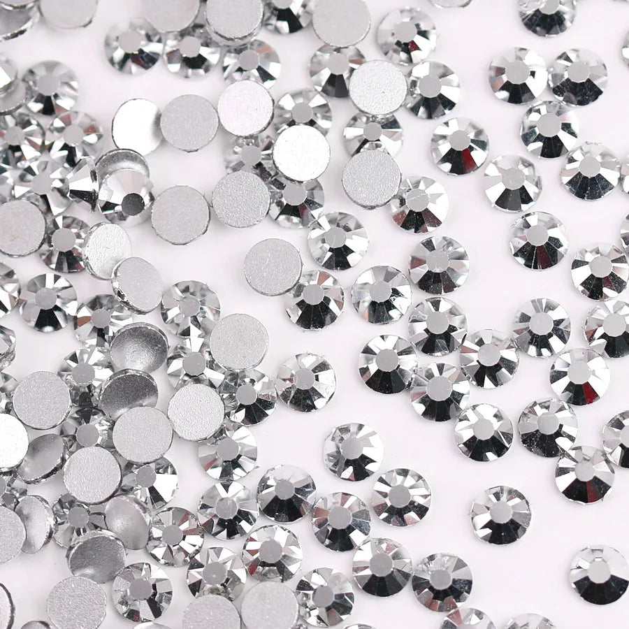 Glass Crystal Flatback Rhinestones Set SS6–SS30 – Non-Hotfix Round Glue-On Gems for Nail Art, DIY Crafts & Jewelry Decoration
