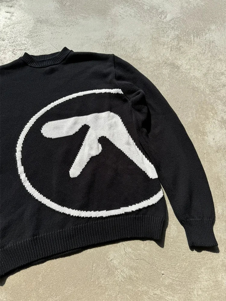 Men's Y2K Graphic Knit Sweater - Oversized Gothic Long Sleeve Winter Pullover Vintage Streetwear Top