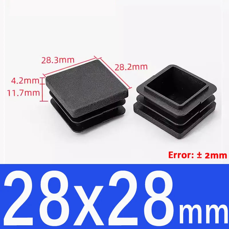 Black Square Tube End Caps - Plastic Blanking Plugs for Furniture, Tables & Chairs 10-100mm
