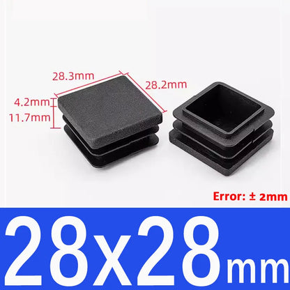 Black Square Tube End Caps - Plastic Blanking Plugs for Furniture, Tables & Chairs 10-100mm