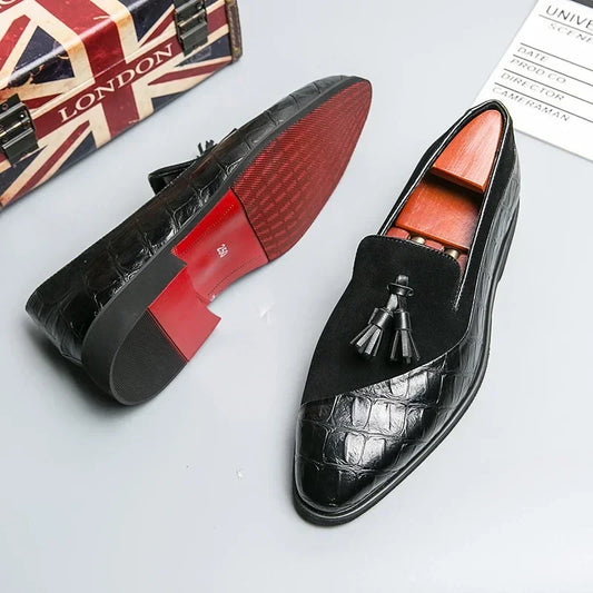 Men’s Vintage Leather Wingtip Loafers - Tassel Brogue Slip-On Formal Dress Shoes