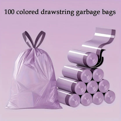 Purple Drawstring Trash Bags 100-Pack – Thick Leak-Proof Disposable Garbage Bags for Kitchen Bathroom Home Use Bin Liners