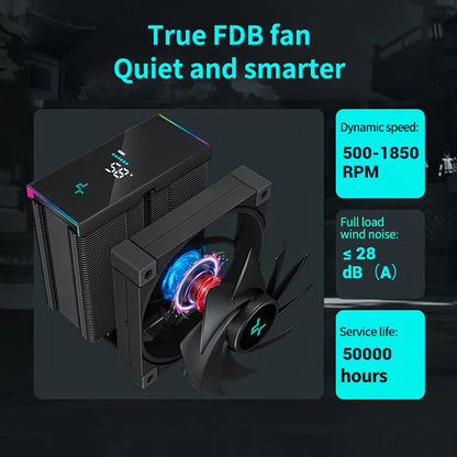 DeepCool AK500S Digital Display CPU Cooler - 5 Heat Pipes, 240W TDP, Compatible with LGA1700/1200/115X/AM4/AM5