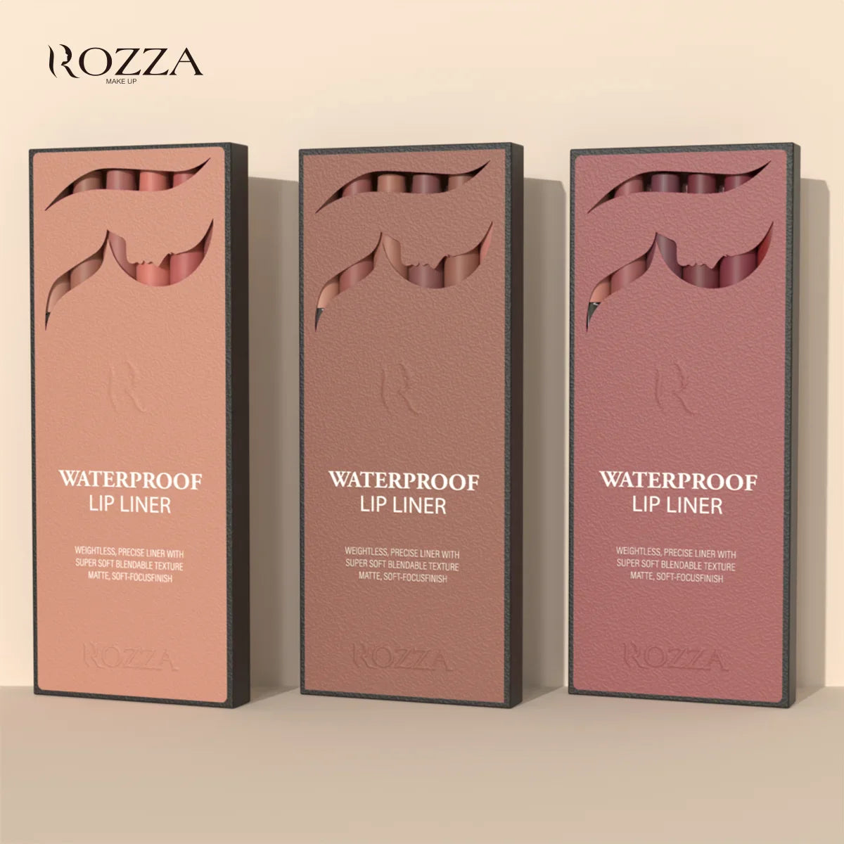 Rozza Waterproof Lip Liner Pencil Set – Weightless, Precise Matte Liner with Soft, Blendable Texture
