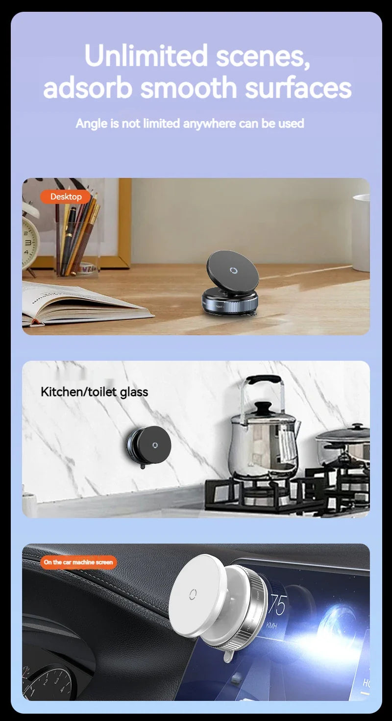 Vacuum Magnetic Car Phone Holder – Universal Suction Cup, Mirror & Shower Stand for iPhone 16/15/14/13/12 Pro Max, Samsung