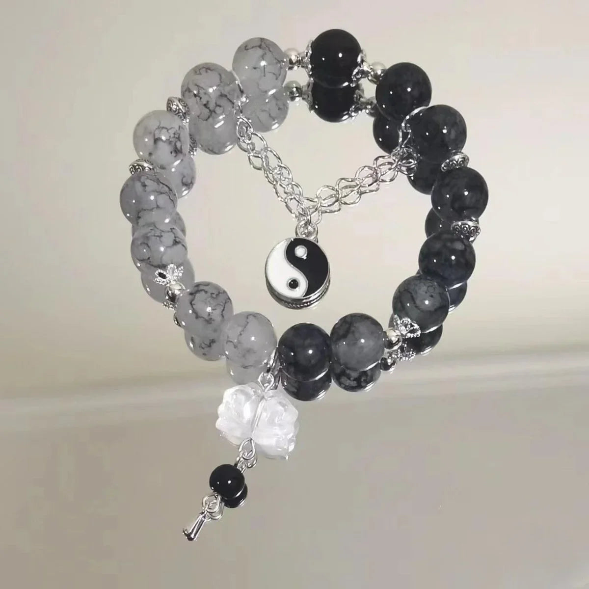 Korean Style Crystal Bead Bracelet - Flower Fox Feather Tassel Charm Jewelry Gift for Women Girls & Best Friends