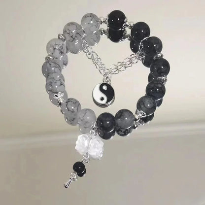 Korean Style Crystal Bead Bracelet - Flower Fox Feather Tassel Charm Jewelry Gift for Women Girls & Best Friends